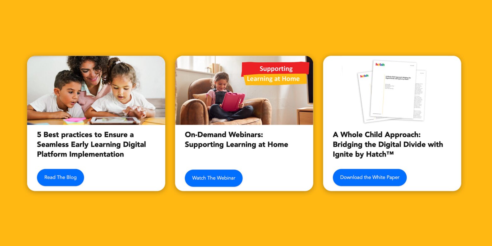 Hatch resource cards — blog, webinar and white paper