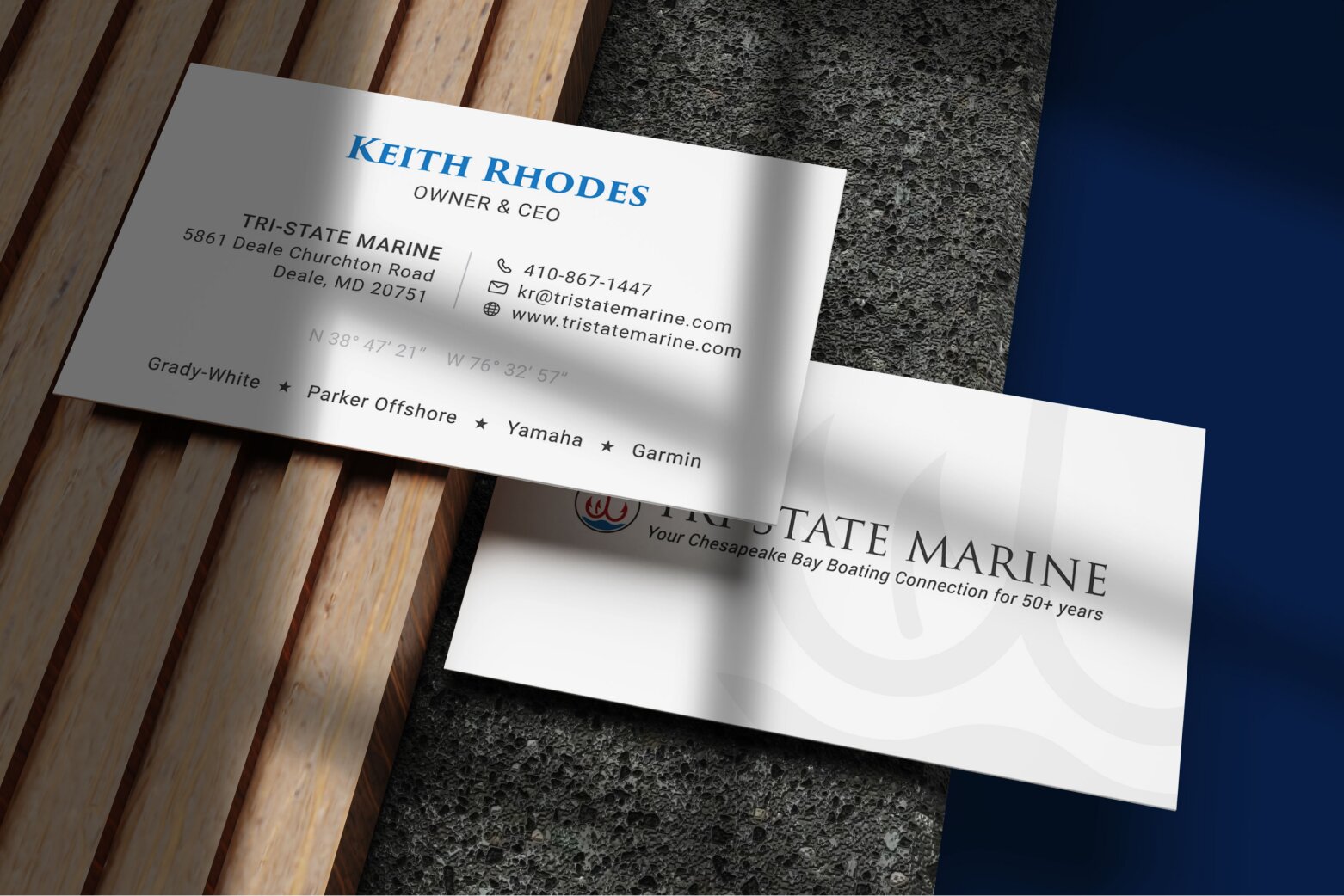 Tri-State Marine business card mockup