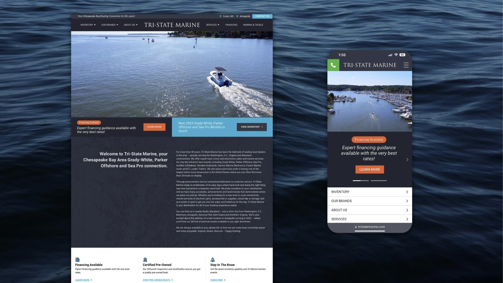 Tri-State Marine website hero